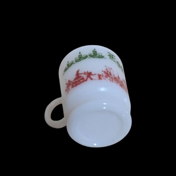 Hazel Atlas Egg Nog Holiday Milk Glass Mug Festive Red & Green Vintage Design - Picture 6 of 9